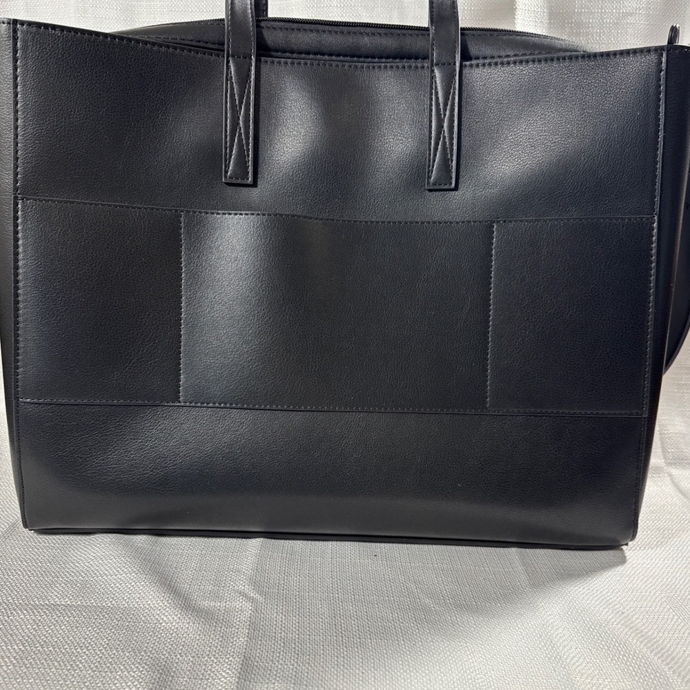 CALPAK Haven Laptop Tote Bag Black Faux Leather Work Travel Bag ATO2101 NWT - Picture 3 of 9